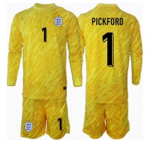 Anglia Jordan Pickford #1 Bramkarskie Koszulka Wyjazdowa dzieci ME 2024 Długi Rękaw (+ krótkie spodenki)