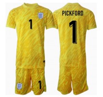 Anglia Jordan Pickford #1 Bramkarskie Koszulka Wyjazdowa dzieci ME 2024 Krótki Rękaw (+ krótkie spodenki)