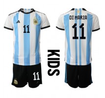 Argentina Angel Di Maria #11 Koszulka Podstawowa dzieci MŚ 2022 Krótki Rękaw (+ krótkie spodenki)