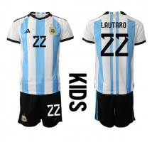 Argentina Lautaro Martinez #22 Koszulka Podstawowa dzieci MŚ 2022 Krótki Rękaw (+ krótkie spodenki)