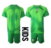 Brazil Bramkarskie Koszulka Wyjazdowa dzieci MŚ 2022 Krótki Rękaw (+ krótkie spodenki)
