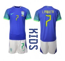 Brazil Lucas Paqueta #7 Koszulka Wyjazdowa dzieci MŚ 2022 Krótki Rękaw (+ krótkie spodenki)