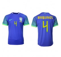 Brazil Marquinhos #4 Koszulka Wyjazdowa MŚ 2022 Krótki Rękaw