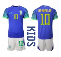 Brazil Neymar Jr #10 Koszulka Wyjazdowa dzieci MŚ 2022 Krótki Rękaw (+ krótkie spodenki)