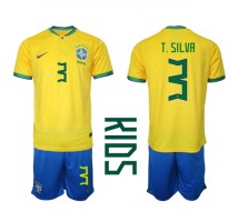 Brazil Thiago Silva #3 Koszulka Podstawowa dzieci MŚ 2022 Krótki Rękaw (+ krótkie spodenki)