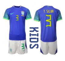 Brazil Thiago Silva #3 Koszulka Wyjazdowa dzieci MŚ 2022 Krótki Rękaw (+ krótkie spodenki)