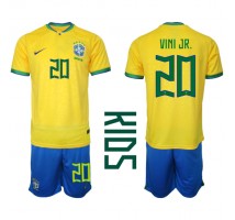 Brazil Vinicius Junior #20 Koszulka Podstawowa dzieci MŚ 2022 Krótki Rękaw (+ krótkie spodenki)