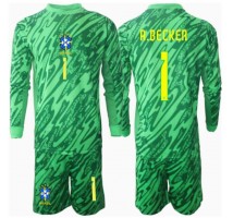 Brazylia Alisson Becker #1 Bramkarskie Koszulka Podstawowa dzieci Copa America 2024 Długi Rękaw (+ krótkie spodenki)