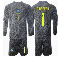 Brazylia Alisson Becker #1 Bramkarskie Koszulka Wyjazdowa dzieci Copa America 2024 Długi Rękaw (+ krótkie spodenki)
