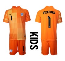 Engleska Jordan Pickford #1 Bramkarskie Koszulka Wyjazdowa dzieci MŚ 2022 Krótki Rękaw (+ krótkie spodenki)