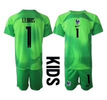 Francuska Hugo Lloris #1 Bramkarskie Koszulka Wyjazdowa dzieci MŚ 2022 Krótki Rękaw (+ krótkie spodenki)