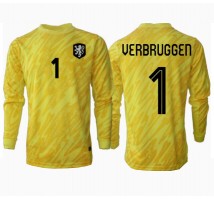 Holandia Bart Verbruggen #1 Bramkarskie Koszulka Wyjazdowa ME 2024 Długi Rękaw