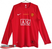 Manchester United 2007-2008 Champions League Koszulka Retro Podstawowa Długi Rękaw