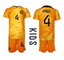 Nizozemska Virgil van Dijk #4 Koszulka Podstawowa dzieci MŚ 2022 Krótki Rękaw (+ krótkie spodenki)
