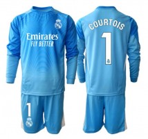 Real Madrid Thibaut Courtois #1 Bramkarskie Koszulka Podstawowa dzieci 2025-26 Długi Rękaw (+ krótkie spodenki)