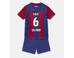 Barcelona Paez Gavi #6 Koszulka Podstawowa dzieci 2023-24 Krótki Rękaw (+ krótkie spodenki)