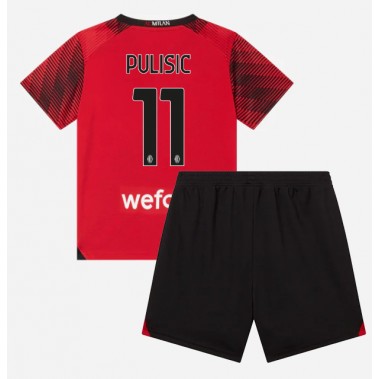 AC Milan Christian Pulisic #11 Koszulka Podstawowa dzieci 2023-24 Krótki Rękaw (+ krótkie spodenki)