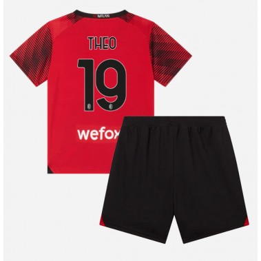 AC Milan Theo Hernandez #19 Koszulka Podstawowa dzieci 2023-24 Krótki Rękaw (+ krótkie spodenki)