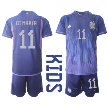 Argentina Angel Di Maria #11 Koszulka Wyjazdowa dzieci MŚ 2022 Krótki Rękaw (+ krótkie spodenki)