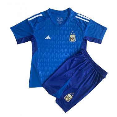 Argentina Bramkarskie Koszulka Wyjazdowa dzieci MŚ 2022 Krótki Rękaw (+ krótkie spodenki)