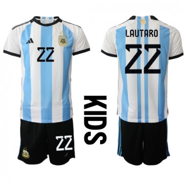 Argentina Lautaro Martinez #22 Koszulka Podstawowa dzieci MŚ 2022 Krótki Rękaw (+ krótkie spodenki)
