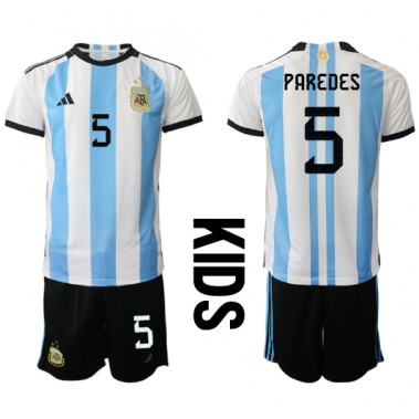 Argentina Leandro Paredes #5 Koszulka Podstawowa dzieci MŚ 2022 Krótki Rękaw (+ krótkie spodenki)
