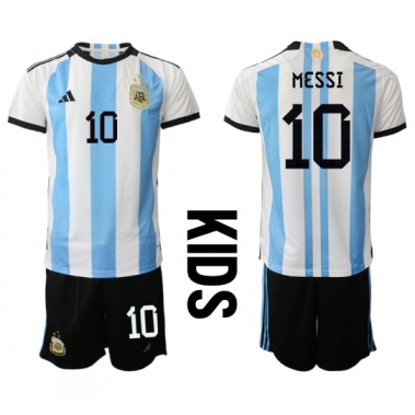 Argentina Lionel Messi #10 Koszulka Podstawowa dzieci MŚ 2022 Krótki Rękaw (+ krótkie spodenki)