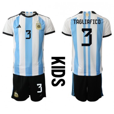 Argentina Nicolas Tagliafico #3 Koszulka Podstawowa dzieci MŚ 2022 Krótki Rękaw (+ krótkie spodenki)