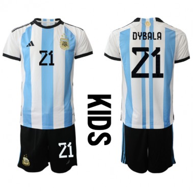 Argentina Paulo Dybala #21 Koszulka Podstawowa dzieci MŚ 2022 Krótki Rękaw (+ krótkie spodenki)