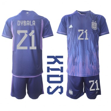 Argentina Paulo Dybala #21 Koszulka Wyjazdowa dzieci MŚ 2022 Krótki Rękaw (+ krótkie spodenki)