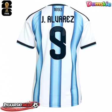 Argentyna Julian Alvarez #9 Koszulka Podstawowa damskie MŚ 2026 Krótki Rękaw