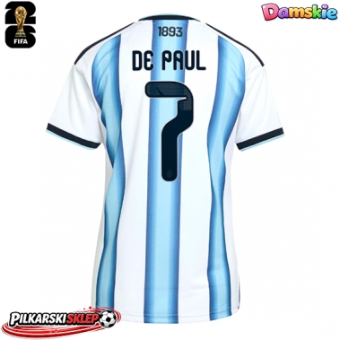 Argentyna Rodrigo De Paul #7 Koszulka Podstawowa damskie MŚ 2026 Krótki Rękaw