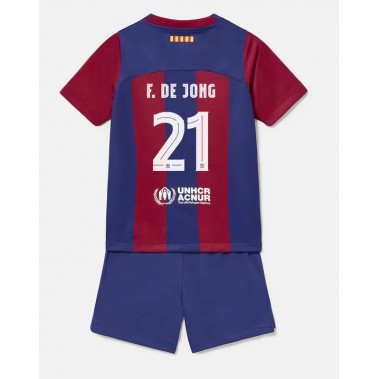 Barcelona Frenkie de Jong #21 Koszulka Podstawowa dzieci 2023-24 Krótki Rękaw (+ krótkie spodenki)
