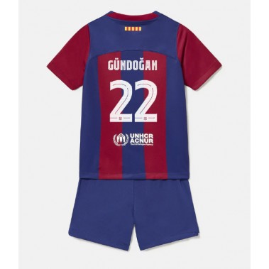 Barcelona Ilkay Gundogan #22 Koszulka Podstawowa dzieci 2023-24 Krótki Rękaw (+ krótkie spodenki)