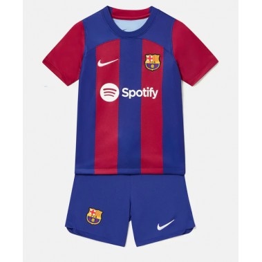 Barcelona Koszulka Podstawowa dzieci 2023-24 Krótki Rękaw (+ krótkie spodenki)