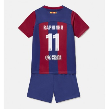 Barcelona Raphinha Belloli #11 Koszulka Podstawowa dzieci 2023-24 Krótki Rękaw (+ krótkie spodenki)