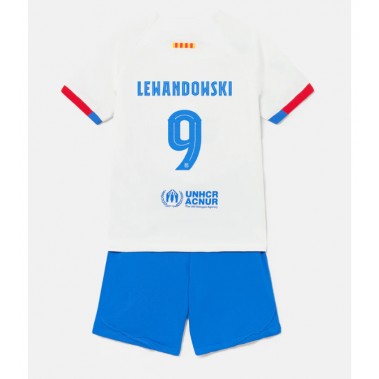 Barcelona Robert Lewandowski #9 Koszulka Wyjazdowa dzieci 2023-24 Krótki Rękaw (+ krótkie spodenki)