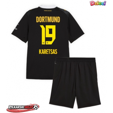 Borussia Dortmund Konstantinos Karetsas #19 Koszulka Wyjazdowa dzieci 2026-27 Krótki Rękaw (+ krótkie spodenki)