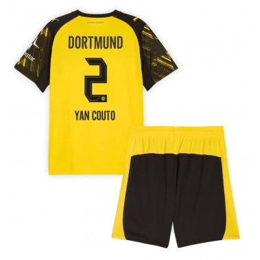 Borussia Dortmund Yan Couto #2 Koszulka Podstawowa dzieci 2025-26 Krótki Rękaw (+ krótkie spodenki)