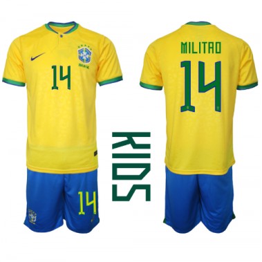 Brazil Eder Militao #14 Koszulka Podstawowa dzieci MŚ 2022 Krótki Rękaw (+ krótkie spodenki)