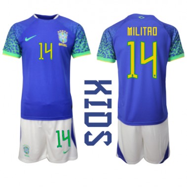 Brazil Eder Militao #14 Koszulka Wyjazdowa dzieci MŚ 2022 Krótki Rękaw (+ krótkie spodenki)