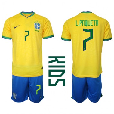 Brazil Lucas Paqueta #7 Koszulka Podstawowa dzieci MŚ 2022 Krótki Rękaw (+ krótkie spodenki)
