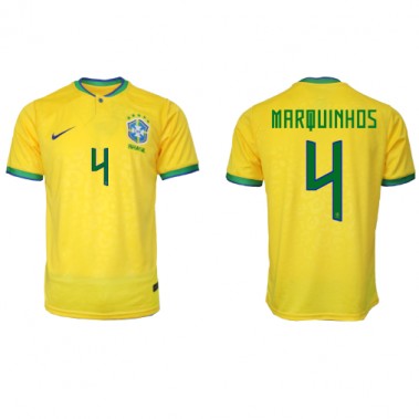 Brazil Marquinhos #4 Koszulka Podstawowa MŚ 2022 Krótki Rękaw