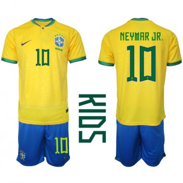 Brazil Neymar Jr #10 Koszulka Podstawowa dzieci MŚ 2022 Krótki Rękaw (+ krótkie spodenki)