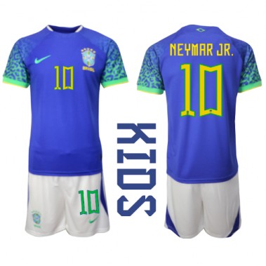 Brazil Neymar Jr #10 Koszulka Wyjazdowa dzieci MŚ 2022 Krótki Rękaw (+ krótkie spodenki)