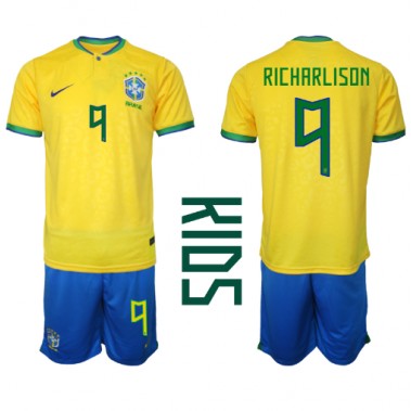 Brazil Richarlison #9 Koszulka Podstawowa dzieci MŚ 2022 Krótki Rękaw (+ krótkie spodenki)