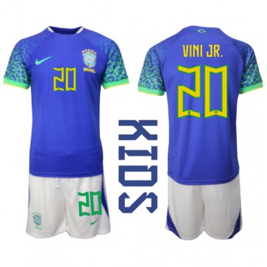 Brazil Vinicius Junior #20 Koszulka Wyjazdowa dzieci MŚ 2022 Krótki Rękaw (+ krótkie spodenki)