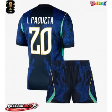 Brazylia Lucas Paqueta #20 Koszulka Wyjazdowa dzieci MŚ 2026 Krótki Rękaw (+ krótkie spodenki)