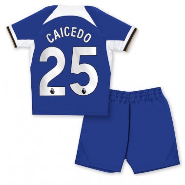 Chelsea Moises Caicedo #25 Koszulka Podstawowa dzieci 2023-24 Krótki Rękaw (+ krótkie spodenki)