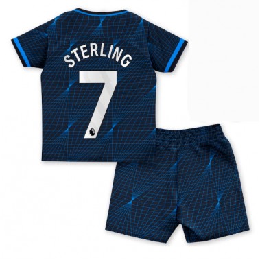 Chelsea Raheem Sterling #7 Koszulka Wyjazdowa dzieci 2023-24 Krótki Rękaw (+ krótkie spodenki)